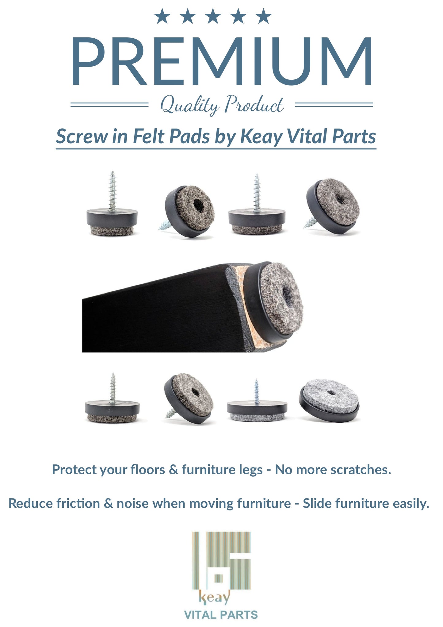 Felt Furniture Pads 28mm Screw On Black | Made in Germany | Keay Vital Parts - Keay Vital Parts
