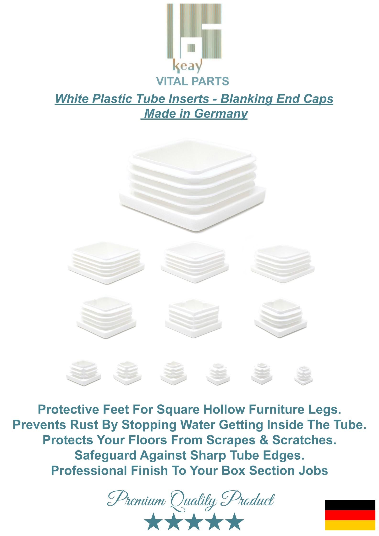 Square Tube Inserts 50mm x 50mm White | Made in Germany | Keay Vital Parts - Keay Vital Parts