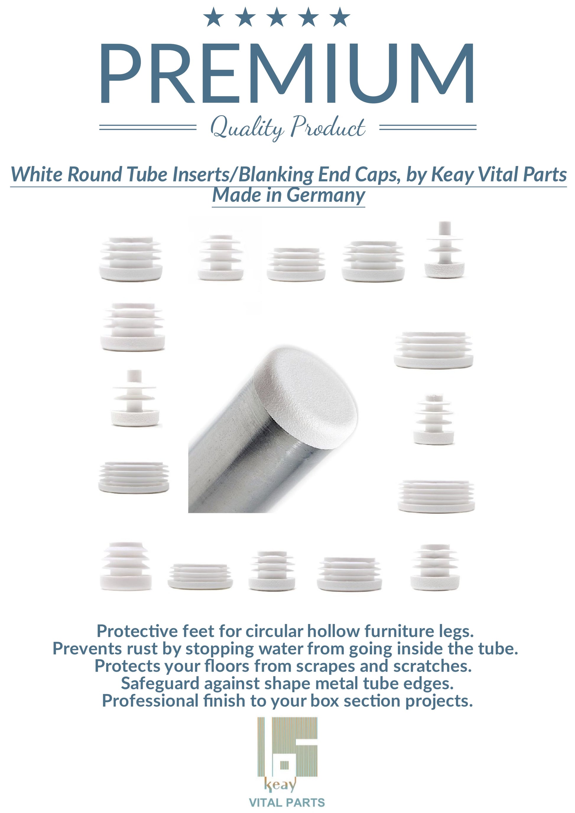 Round Tube Inserts 37mm White | Made in Germany | Keay Vital Parts - Keay Vital Parts