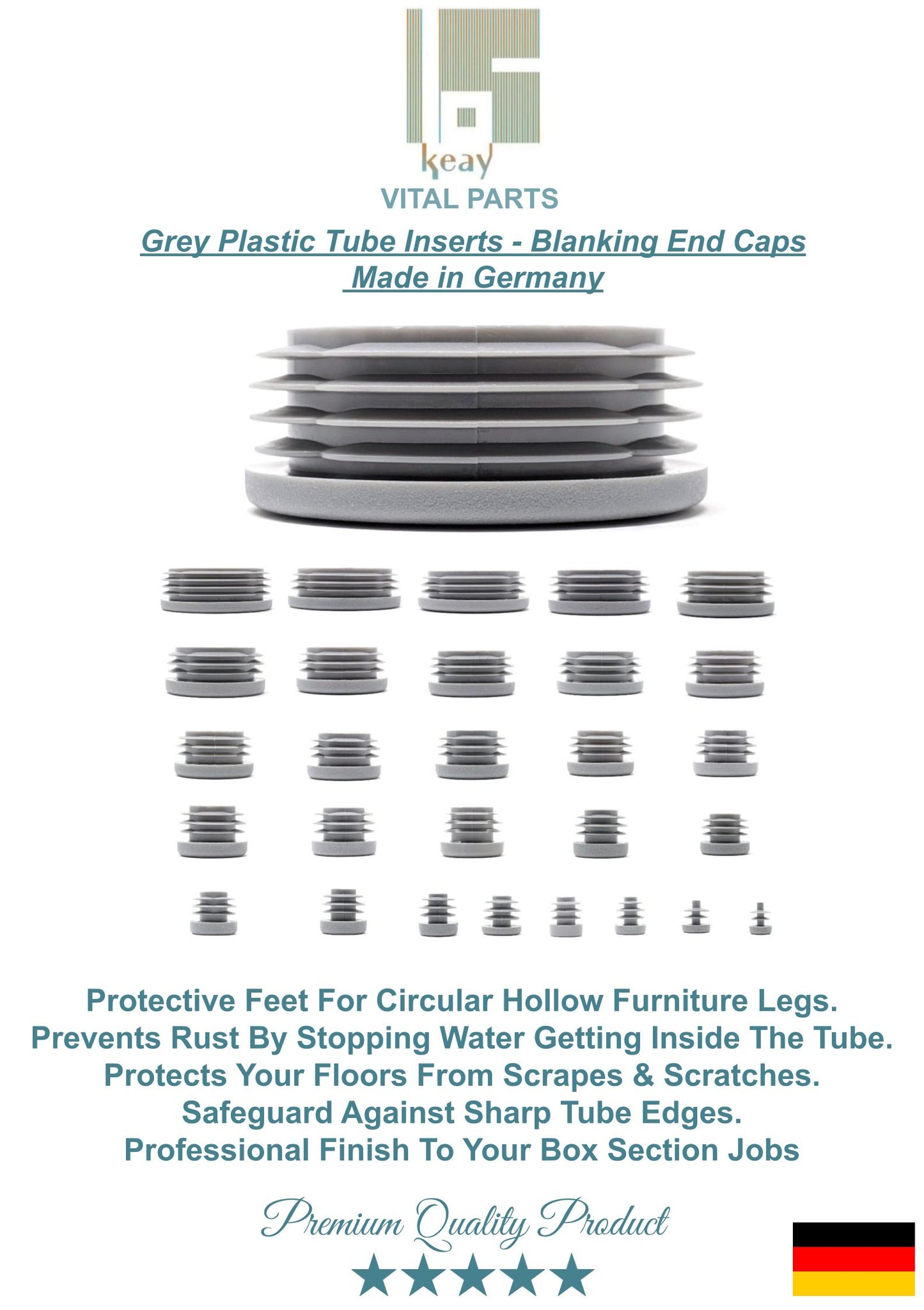 Round Tube Inserts 34mm Grey | Made in Germany | Keay Vital Parts - Keay Vital Parts