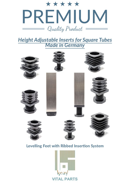Square Tube Inserts 30mm x 30mm Height Adjustable | Made in Germany | Keay Vital Parts - Keay Vital Parts