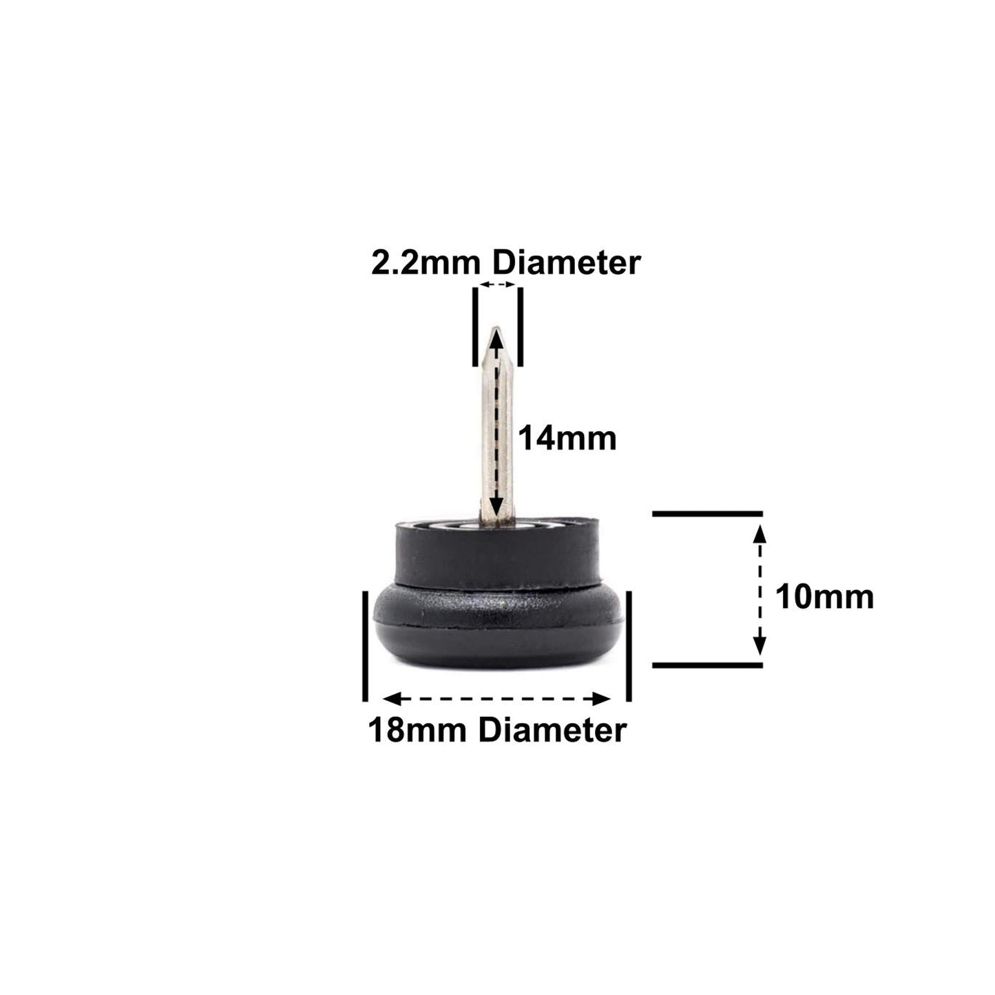 Nail-On Furniture Glides 18mm Black Nylon Base - Made in Germany