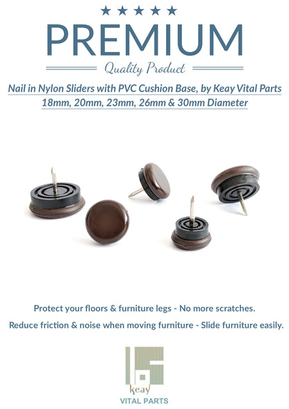18mm Nylon Furniture Gliders Nail in Brown  - Made in Germany - Keay Vital Parts