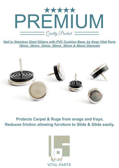 40mm Stainless Steel Furniture Gliders - Made in Germany - Keay Vital Parts