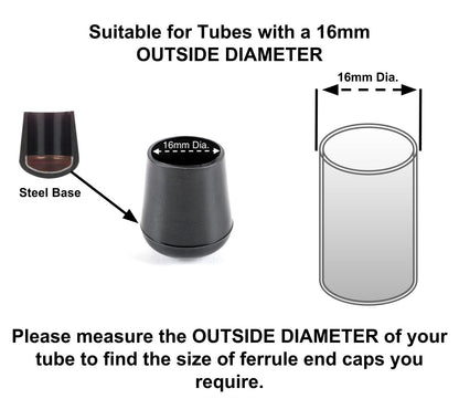 16mm Black Rubber Ferrules with Steel Base Insert - Made in Germany - Keay Vital Parts