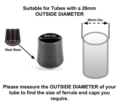 26mm Black Rubber Ferrules with Steel Base Insert - Made in Germany - Keay Vital Parts
