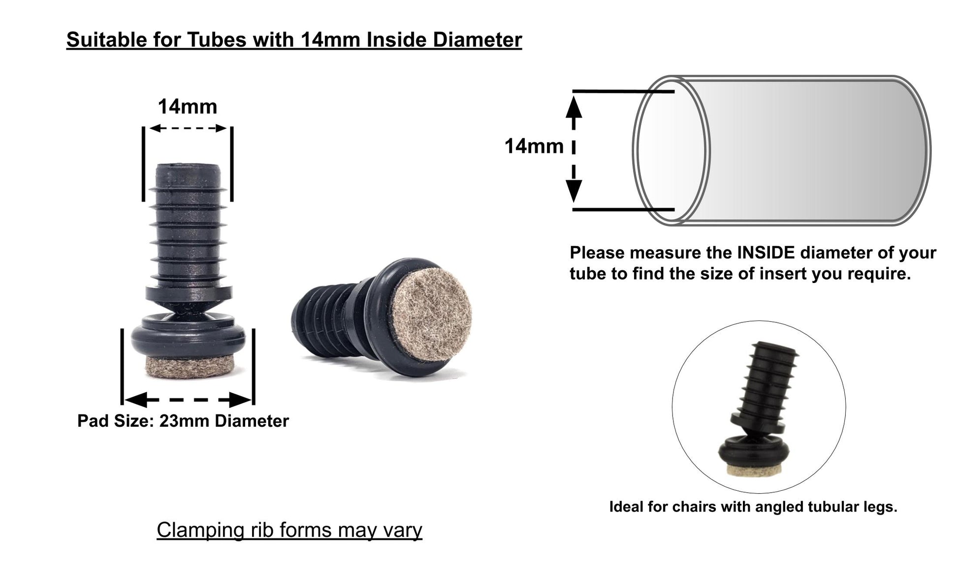 Metal Chair Leg Inserts Felt Gliders (For tubes with 14mm Inside Diameter - Pad Size 23mm) Made in Germany | Keay Vital Parts - Keay Vital Parts
