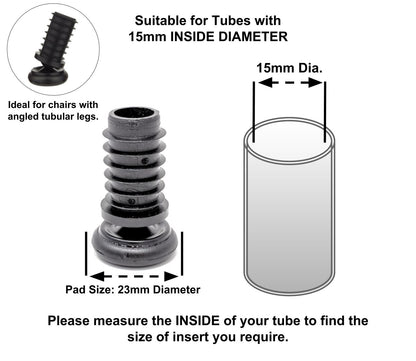 Metal Chair Leg Inserts Nylon Gliders (For tubes with 15mm Inside Diameter - Pad Size 23mm) Made in Germany | Keay Vital Parts - Keay Vital Parts
