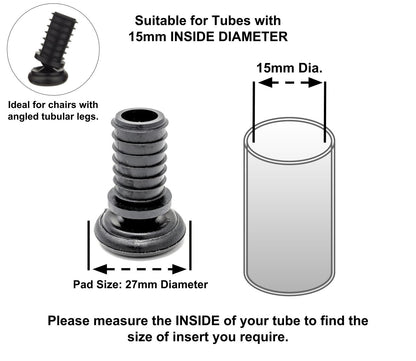 Metal Chair Leg Inserts Nylon Gliders (For tubes with 15mm Inside Diameter - Pad Size 27mm) Made in Germany | Keay Vital Parts - Keay Vital Parts
