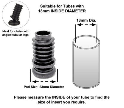 Metal Chair Leg Inserts Nylon Gliders (For tubes with 18mm Inside Diameter - Pad Size 23mm) Made in Germany | Keay Vital Parts - Keay Vital Parts