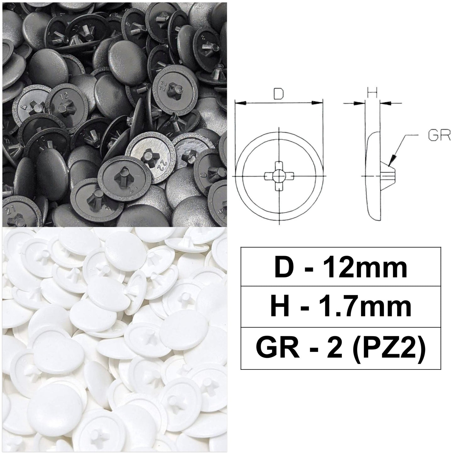 PZ2 Pozi Screw Caps Covers (12mm x 1.7mm) | Made in Germany | Keay Vital Parts