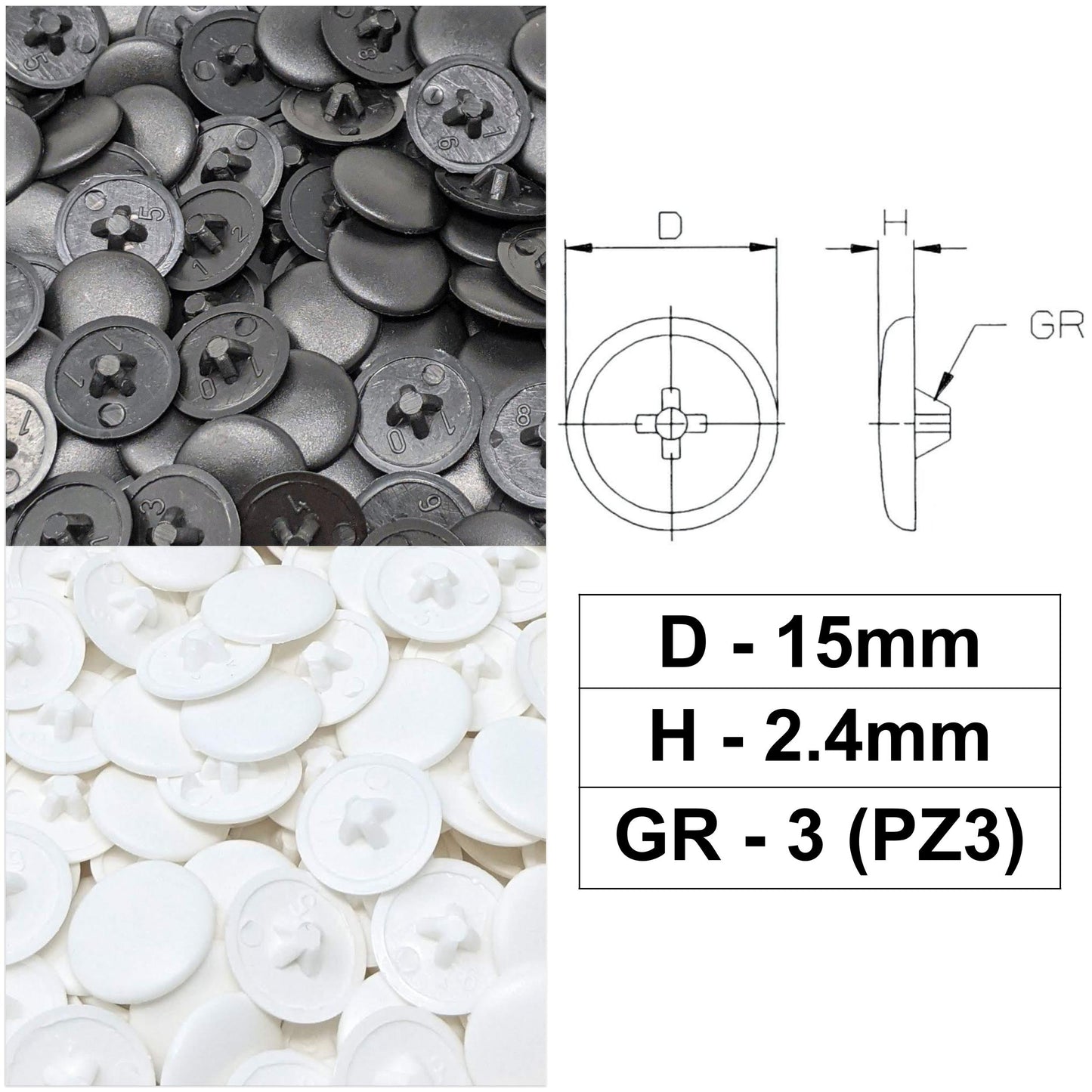 PZ3 Pozi Screw Caps Covers (15mm x 2.4mm) | Made in Germany | Keay Vital Parts