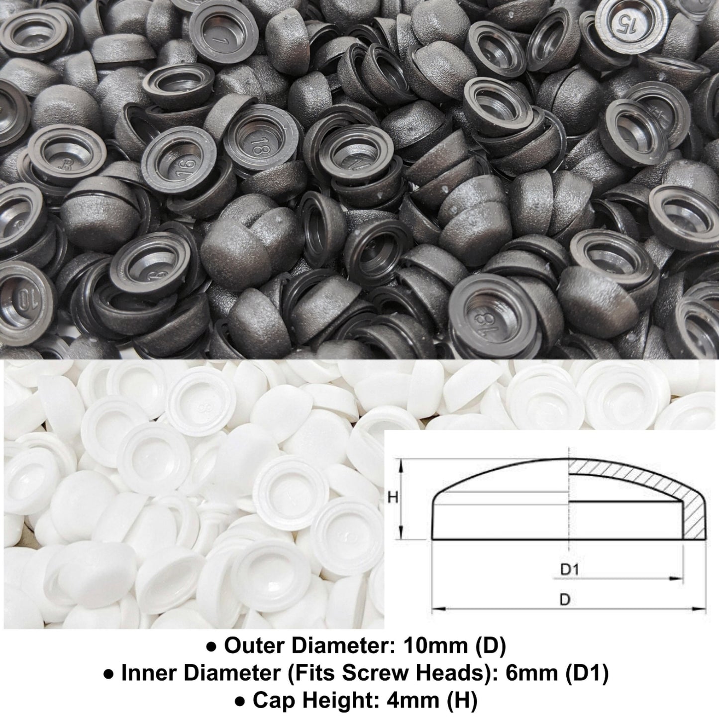3. Screw Caps (Inner Diameter 6mm, Outer Diameter 10mm, Cap height 4mm) - Keay Vital Parts