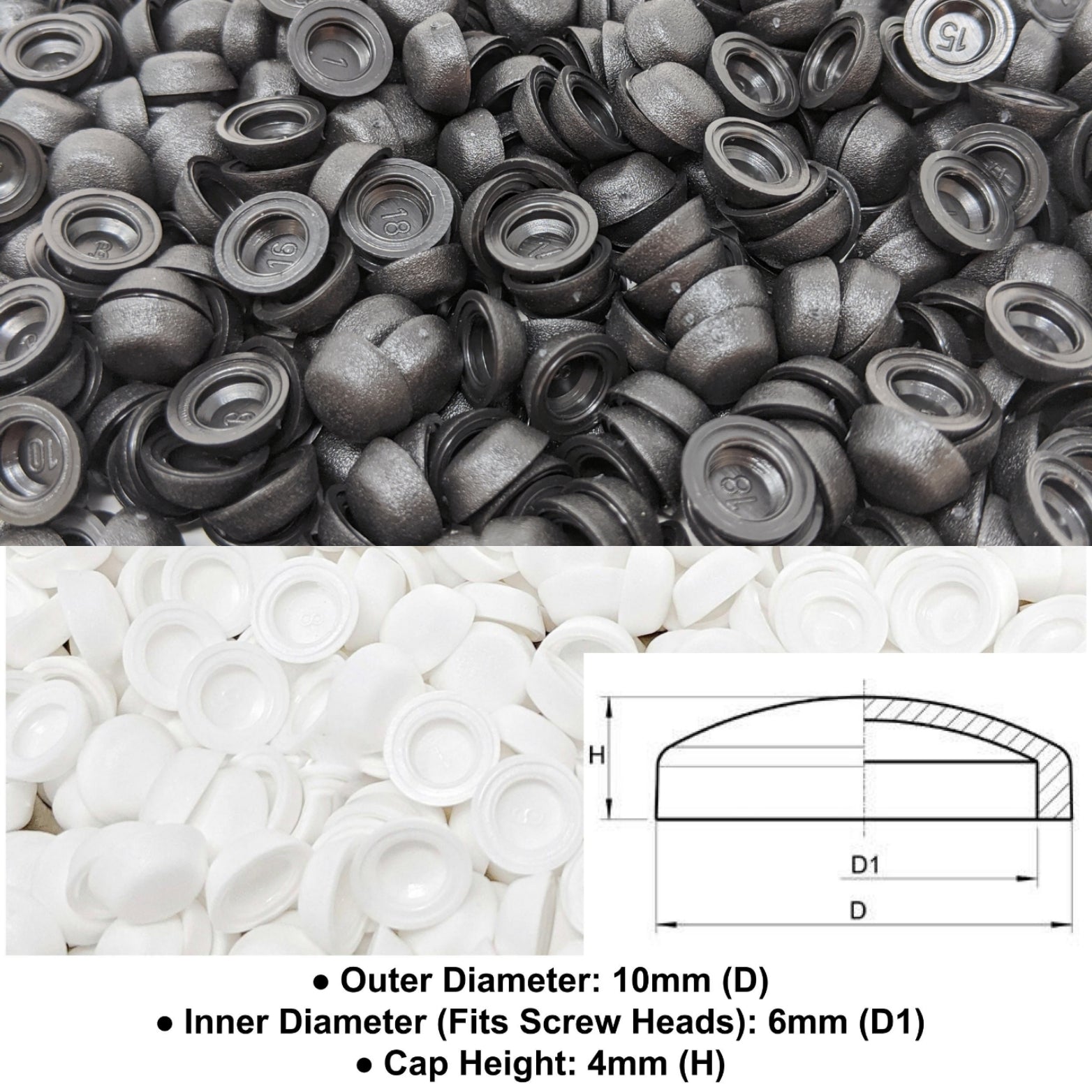 3. Screw Caps (Inner Diameter 6mm, Outer Diameter 10mm, Cap height 4mm) - Keay Vital Parts