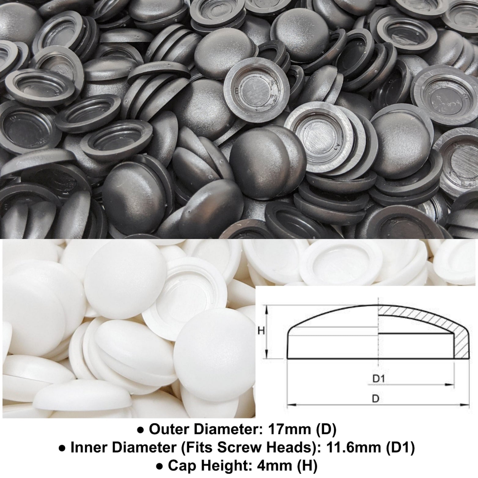 15. Screw Caps (Inner Diameter 11.6mm, Outer Diameter 17mm, Cap height 4mm) - Keay Vital Parts