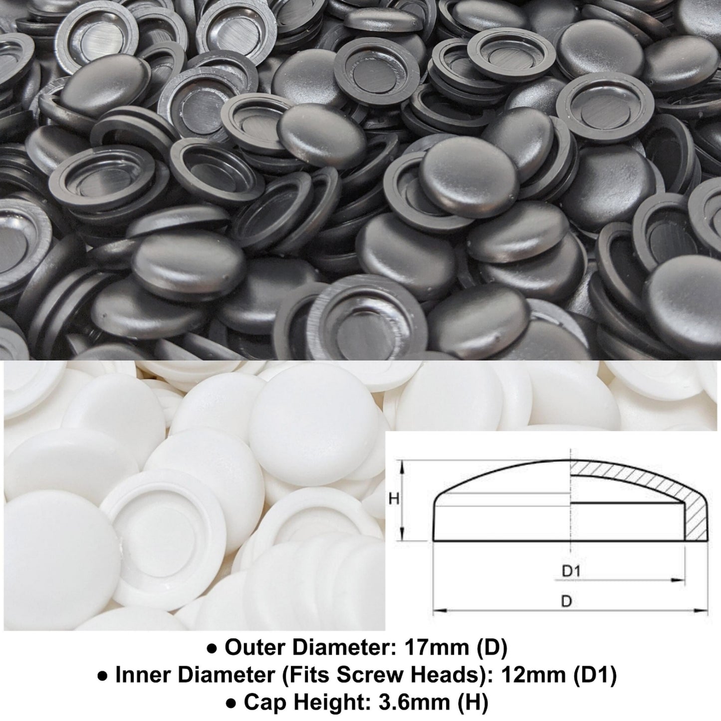 16. Screw Caps (Inner Diameter 12mm, Outer Diameter 17mm, Cap height 3.6mm) - Keay Vital Parts