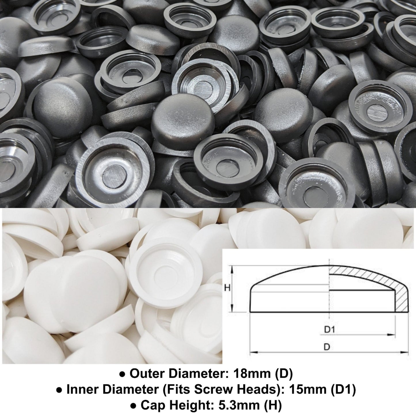17. Screw Caps (Inner Diameter 15mm, Outer Diameter 18mm, Cap height 5.3mm) - Keay Vital Parts
