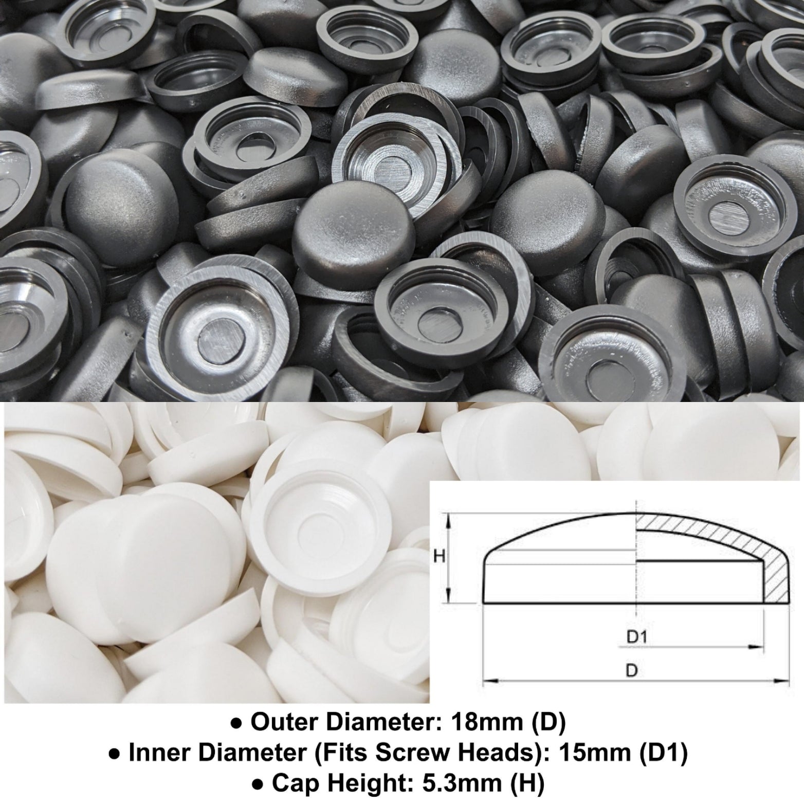 17. Screw Caps (Inner Diameter 15mm, Outer Diameter 18mm, Cap height 5.3mm) - Keay Vital Parts