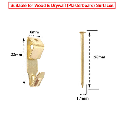 6x22mm Picture Hooks Frame Hangers Brass Plated with Steel Pins  - Made in Germany - Keay Vital Parts