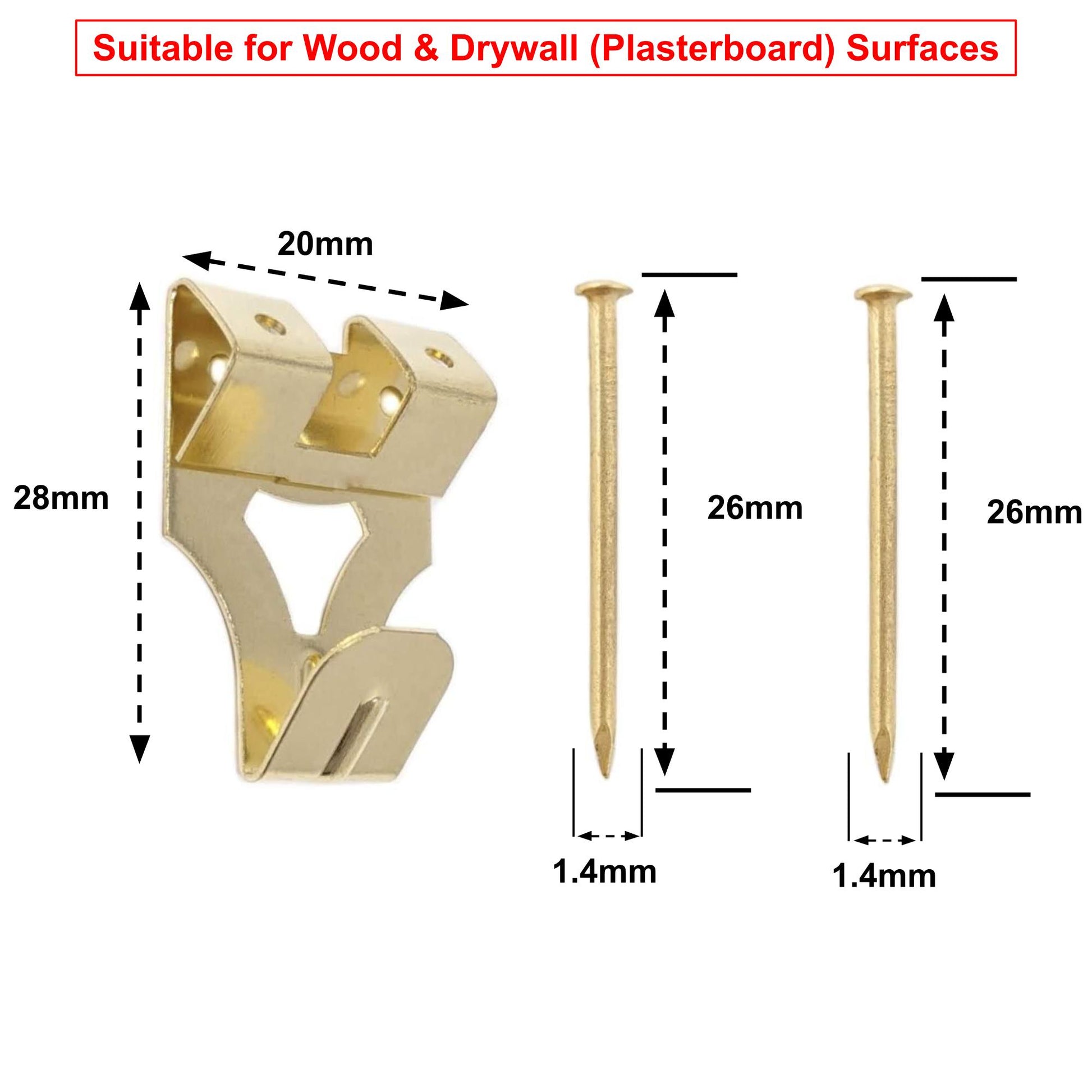 20x28mm Picture Hooks Frame Hangers Brass Plated with Steel Pins  - Made in Germany - Keay Vital Parts