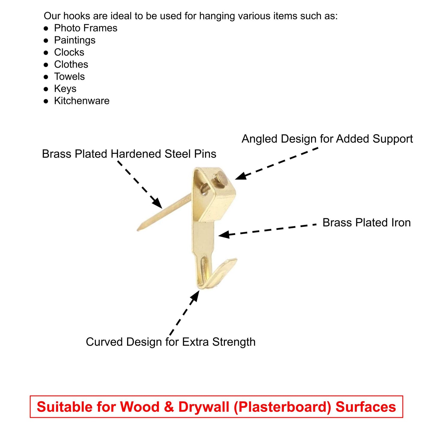 6x22mm Picture Hooks Frame Hangers Brass Plated with Steel Pins  - Made in Germany - Keay Vital Parts