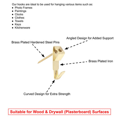 6x22mm Picture Hooks Frame Hangers Brass Plated with Steel Pins  - Made in Germany - Keay Vital Parts