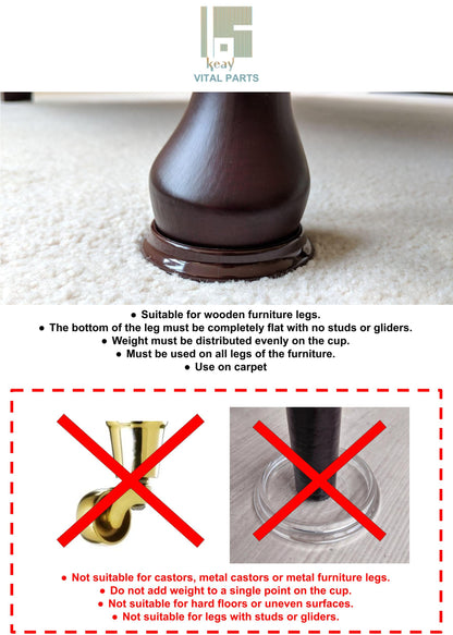 15mm Clear Round Furniture Leg Cups Floor Carpet Protector - Made in Germany - Keay Vital Parts
