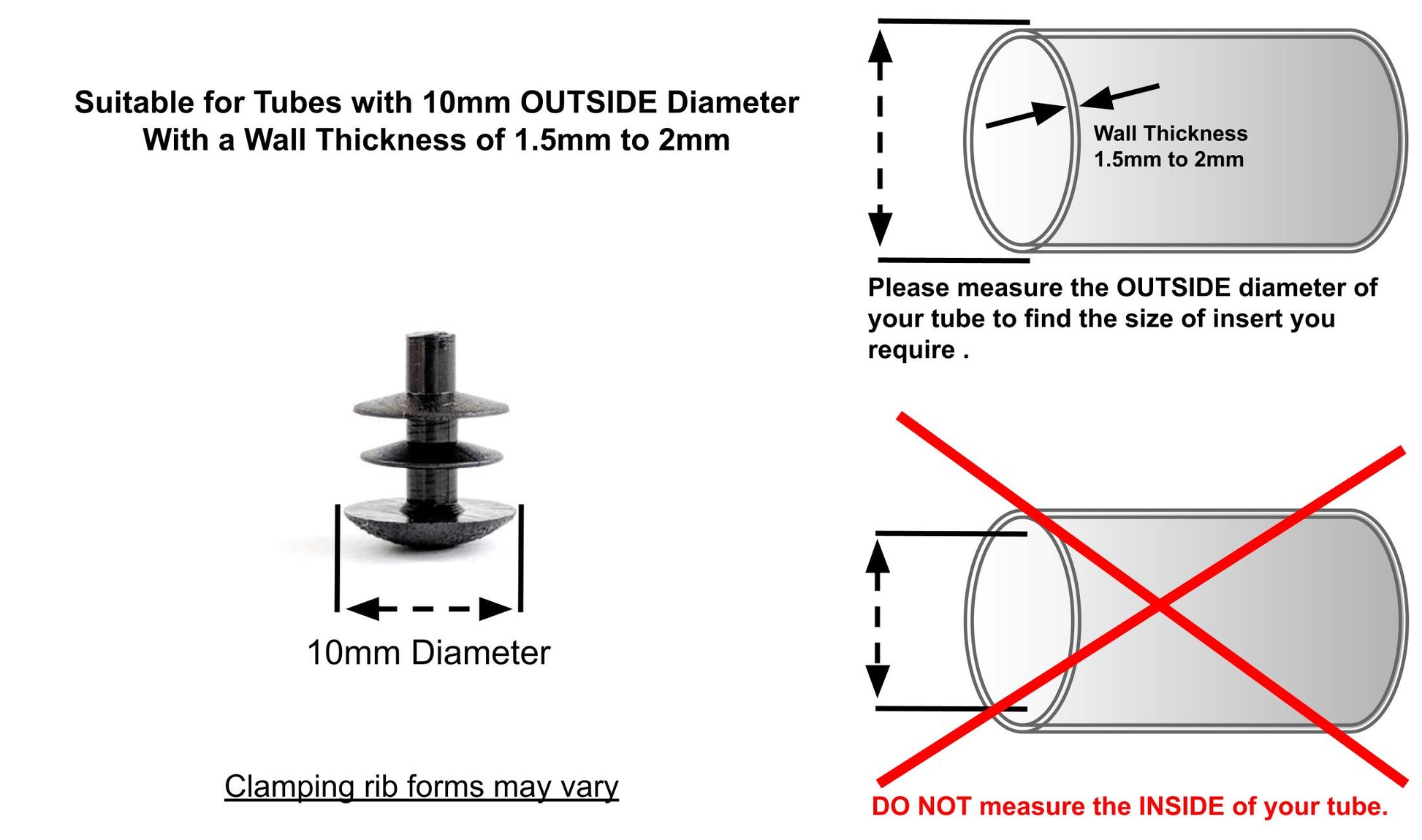 Thin Head Round Tube Insert 10mm Black  | Made in Germany | Keay Vital Parts - Keay Vital Parts