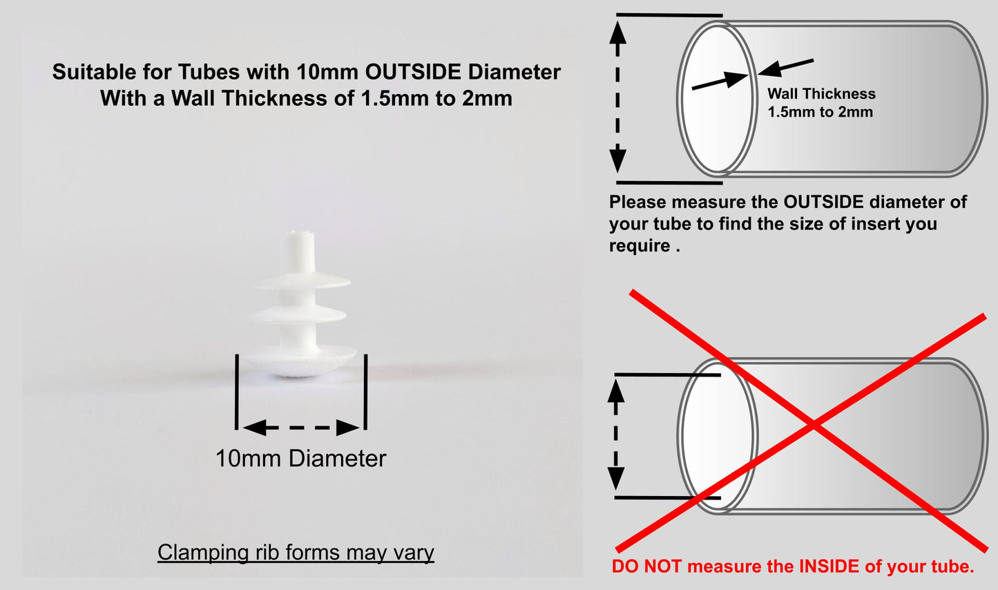 Thin Head Round Tube Insert 10mm White  | Made in Germany | Keay Vital Parts - Keay Vital Parts