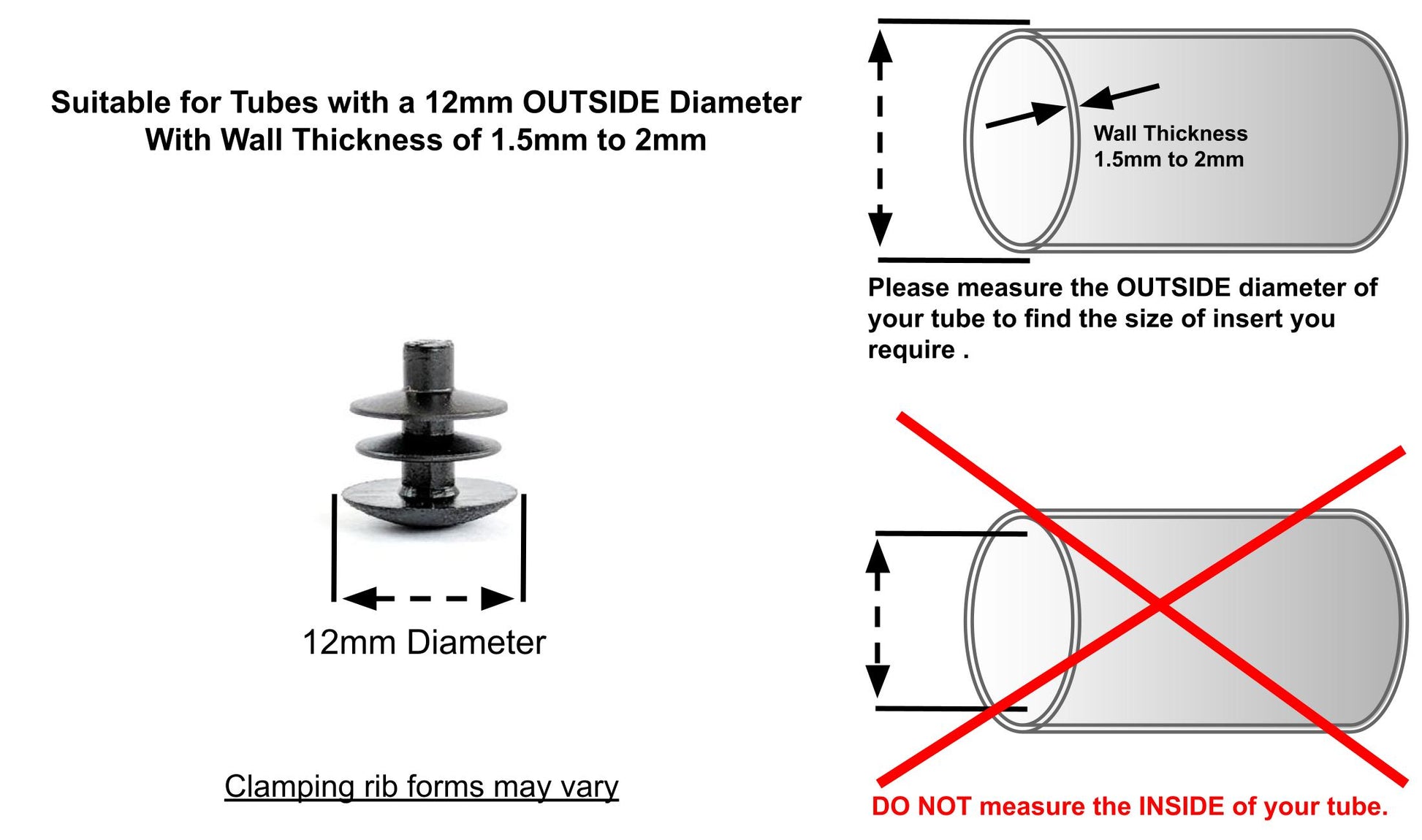 Thin Head Round Tube Insert 12mm Black  | Made in Germany | Keay Vital Parts - Keay Vital Parts