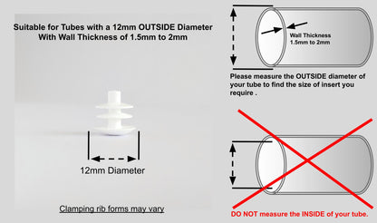 Thin Head Round Tube Insert 12mm White  | Made in Germany | Keay Vital Parts - Keay Vital Parts