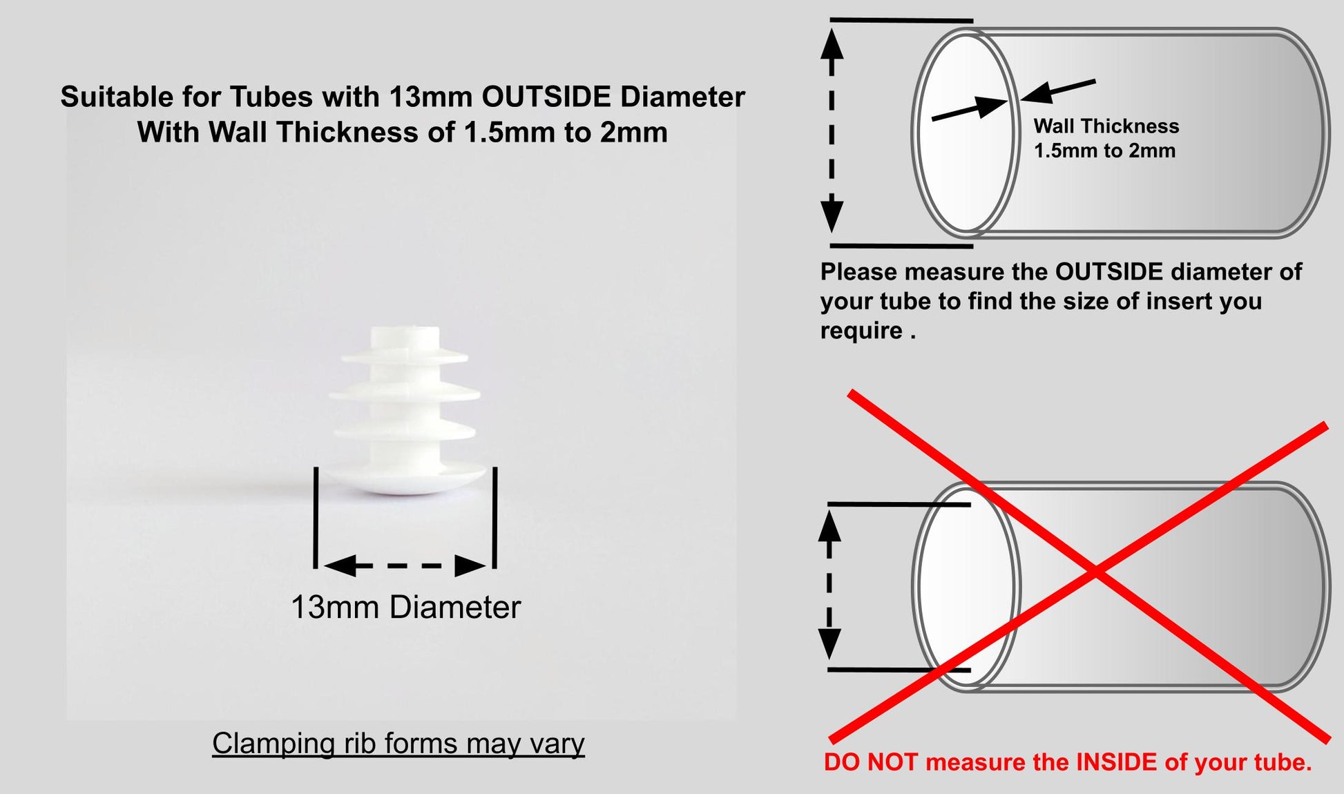 Thin Head Round Tube Insert 13mm White  | Made in Germany | Keay Vital Parts - Keay Vital Parts