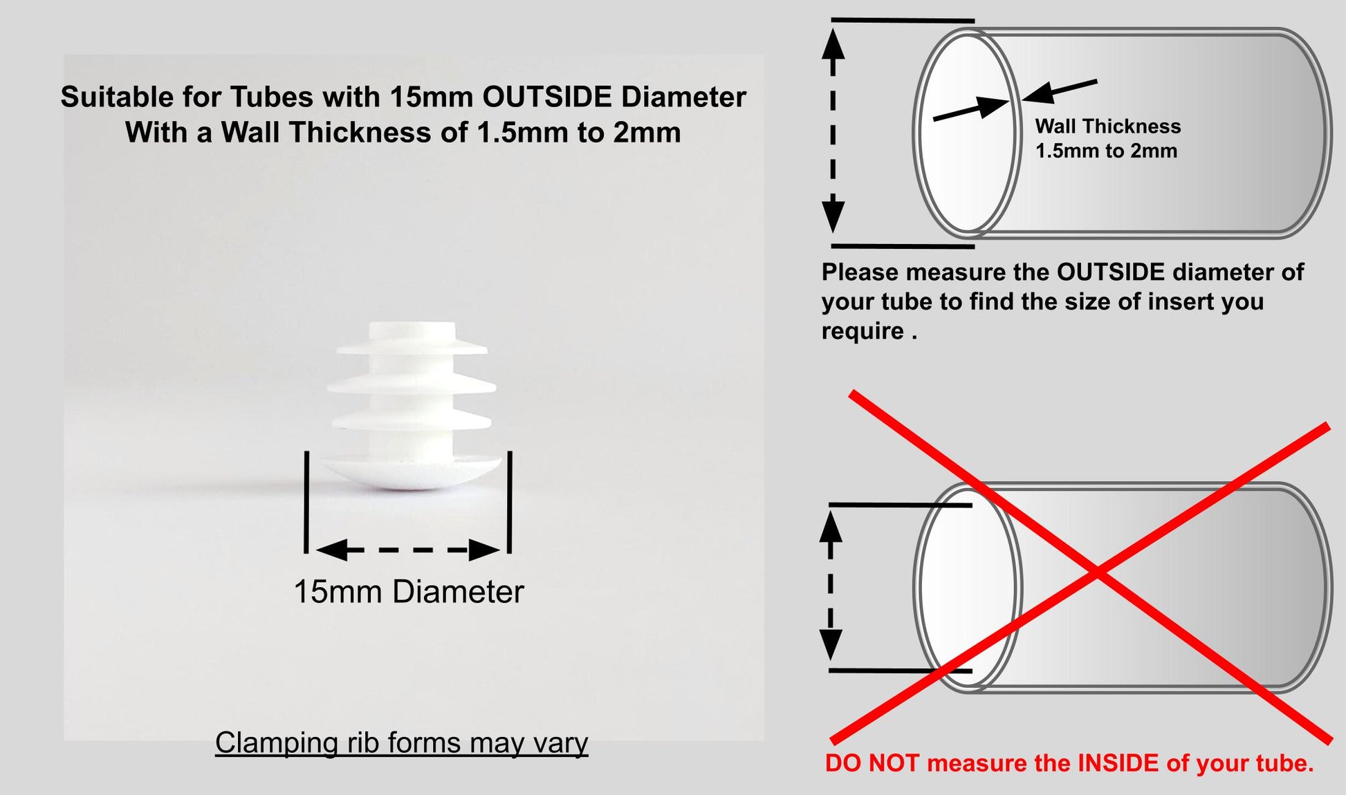 Thin Head Round Tube Insert 15mm White  | Made in Germany | Keay Vital Parts - Keay Vital Parts