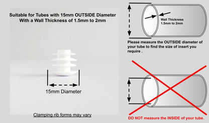 Thin Head Round Tube Insert 15mm White  | Made in Germany | Keay Vital Parts - Keay Vital Parts