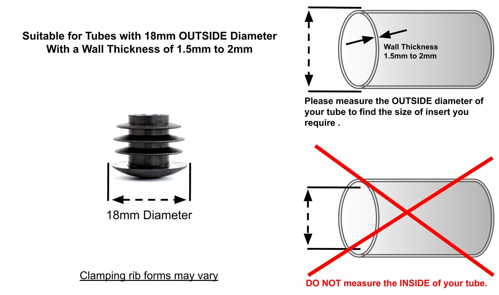 Thin Head Round Tube Insert 15mm Black  | Made in Germany | Keay Vital Parts - Keay Vital Parts