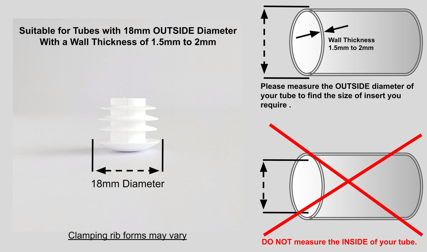 Thin Head Round Tube Insert 15mm White  | Made in Germany | Keay Vital Parts - Keay Vital Parts