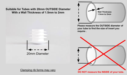Thin Head Round Tube Insert 20mm White  | Made in Germany | Keay Vital Parts - Keay Vital Parts