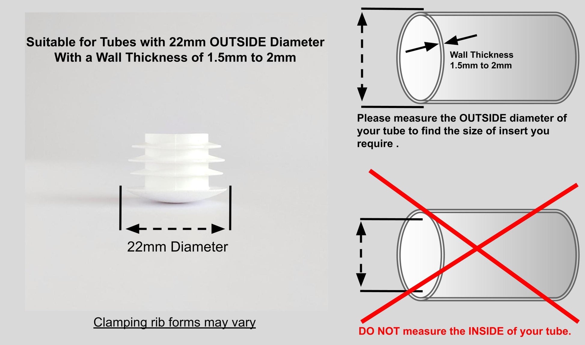 Thin Head Round Tube Insert 22mm White  | Made in Germany | Keay Vital Parts - Keay Vital Parts