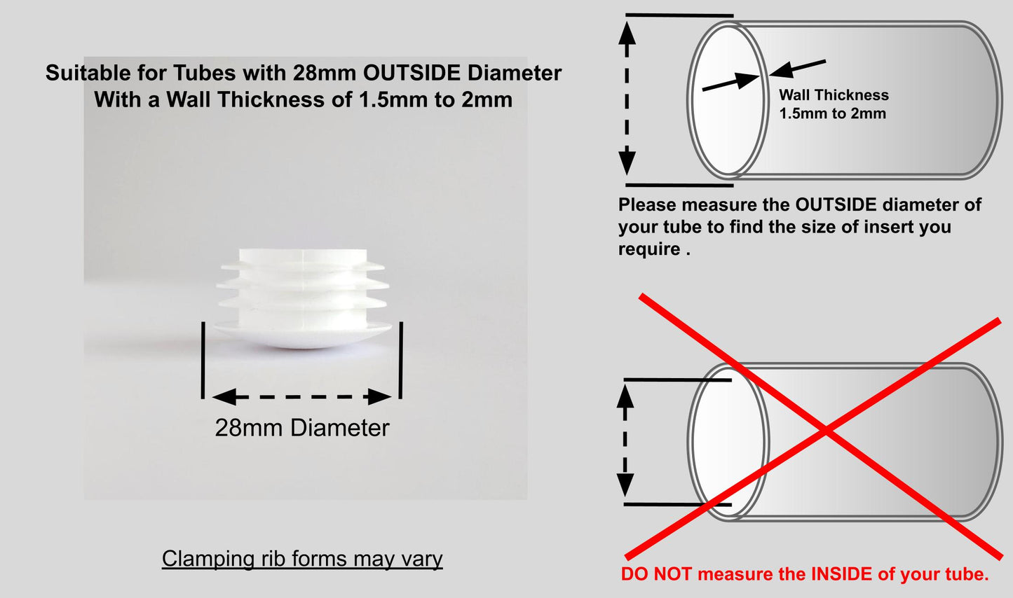 Thin Head Round Tube Insert 28mm White  | Made in Germany | Keay Vital Parts - Keay Vital Parts