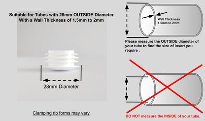 Thin Head Round Tube Insert 28mm White  | Made in Germany | Keay Vital Parts - Keay Vital Parts