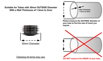 Thin Head Round Tube Insert 30mm Black  | Made in Germany | Keay Vital Parts - Keay Vital Parts