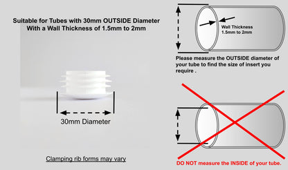 Thin Head Round Tube Insert 30mm White  | Made in Germany | Keay Vital Parts - Keay Vital Parts