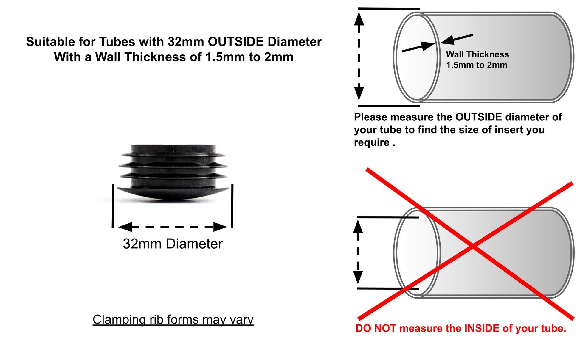 Thin Head Round Tube Insert 32mm Black  | Made in Germany | Keay Vital Parts - Keay Vital Parts