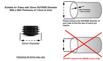 Thin Head Round Tube Insert 32mm Black  | Made in Germany | Keay Vital Parts - Keay Vital Parts