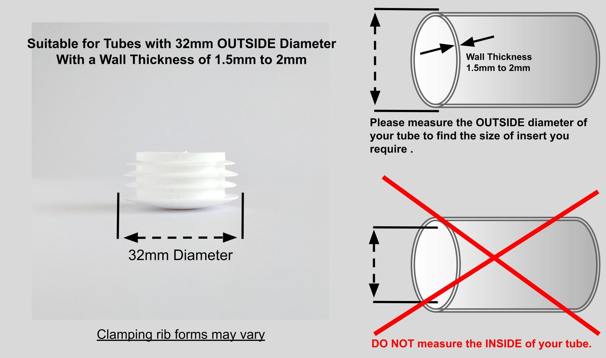 Thin Head Round Tube Insert 32mm White  | Made in Germany | Keay Vital Parts - Keay Vital Parts