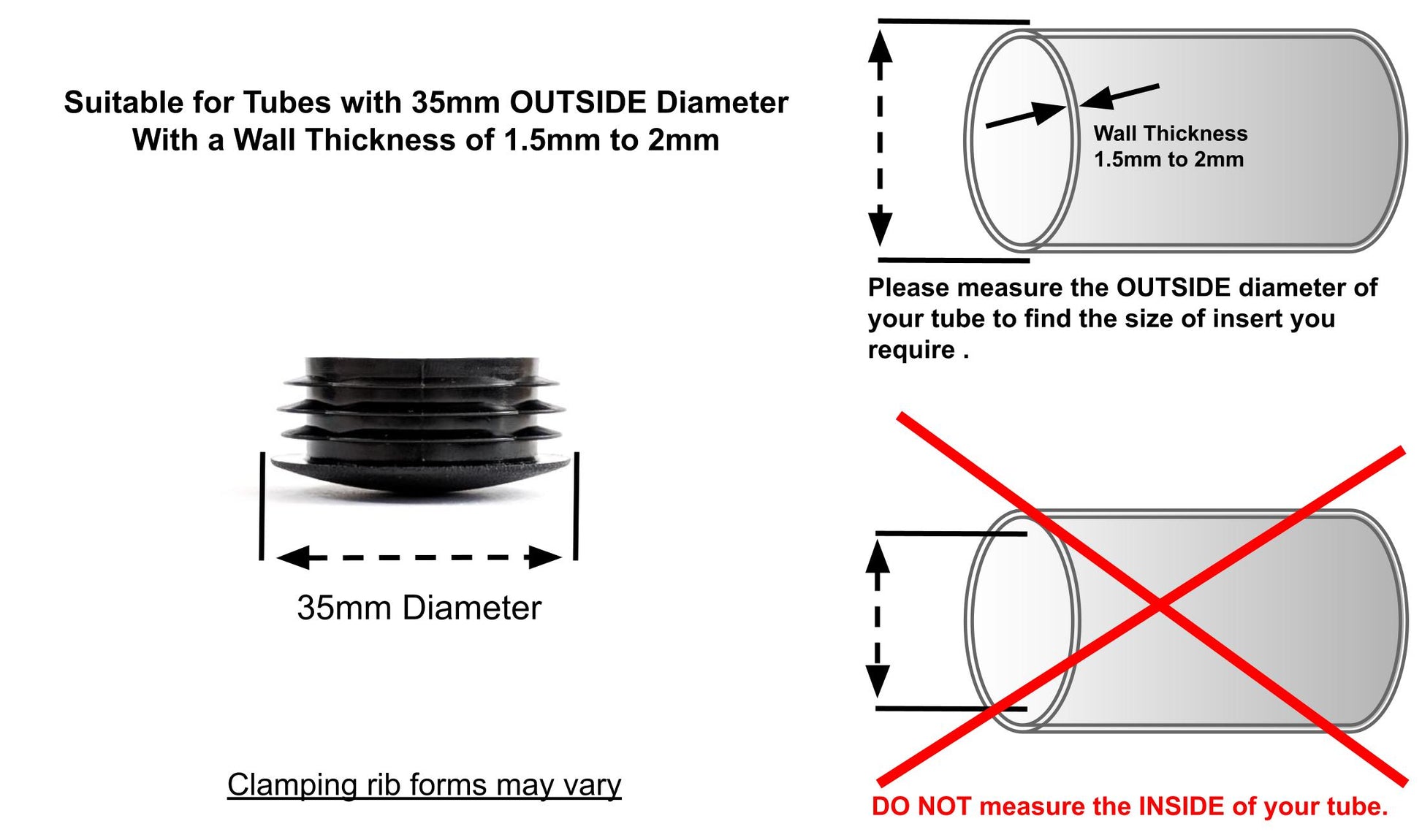 Thin Head Round Tube Insert 35mm Black  | Made in Germany | Keay Vital Parts - Keay Vital Parts