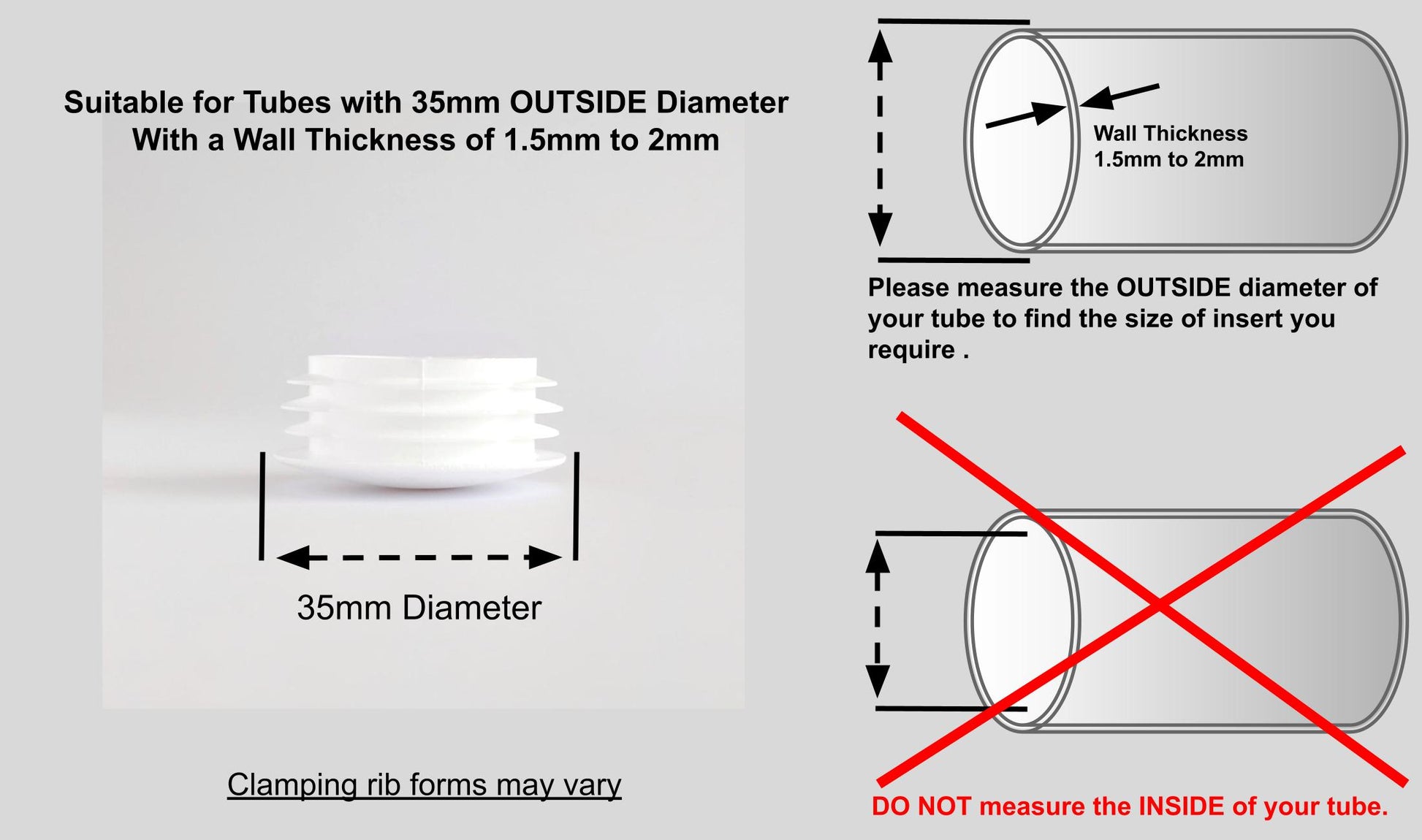 Thin Head Round Tube Insert 35mm White  | Made in Germany | Keay Vital Parts - Keay Vital Parts