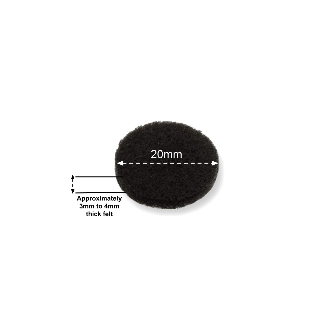 Felt Pads - Dark Brown Self Adhesive Stick on Felt - Round 20mm Diameter - Made in Germany