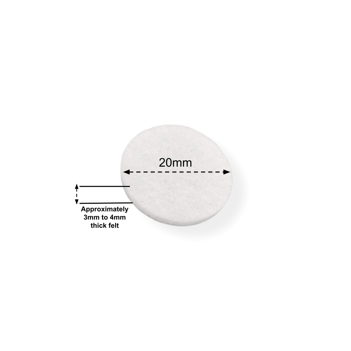 Felt Pads - White Self Adhesive Stick on Felt - Round 20mm Diameter - Made in Germany - Keay Vital Parts