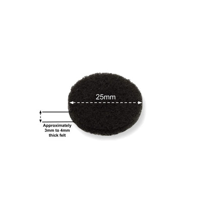 Felt Pads - Dark Brown Self Adhesive Stick on Felt - Round 25mm Diameter - Made in Germany